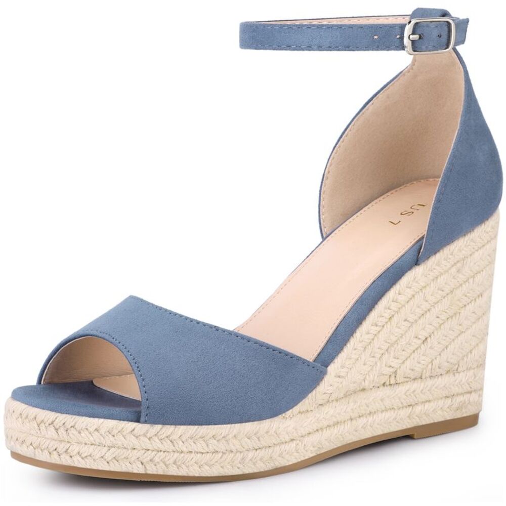 Espadrille Platform Ankle Strap Wedge Heel Sandals Haze Blue